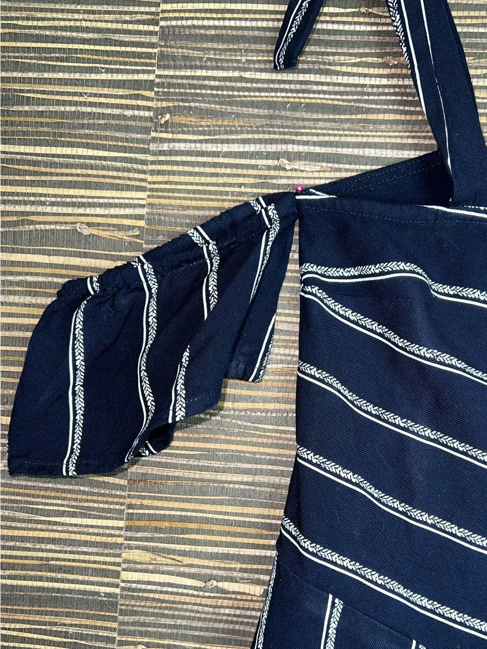 Anthropologie Splendid Off the Shoulder Top with Ties Navy/White Striped Small - Picture 5 of 15
